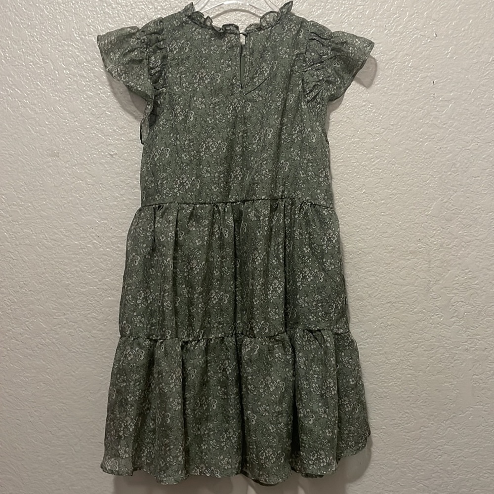Anthropologie Olive Green Floral Tiered Mini Dress - Picture 5 of 9